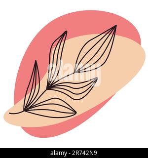 Feuilles noires sur fond rose et beige dessin au trait branche Contour Illustration vectorielle isolée sur fond blanc Illustration de Vecteur