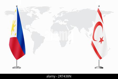 Les Philippines et la République turque de Chypre-Nord sont des drapeaux pour une réunion officielle sur fond de carte du monde. Illustration de Vecteur