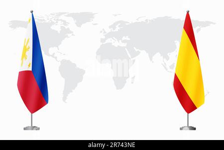 Les Philippines et l'Espagne civile drapeaux pour une réunion officielle sur fond de carte du monde. Illustration de Vecteur