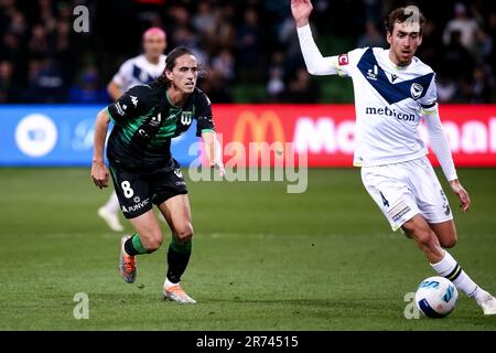 MELBOURNE, AUSTRALIE - 17 MAI : Lachlan Wales of Western United lors du match de demi-finale De football De La ligue A entre Western United et la victoire de Melbourne à l'AAMI Park on 17 mai 2022 à Melbourne, en Australie. Banque D'Images