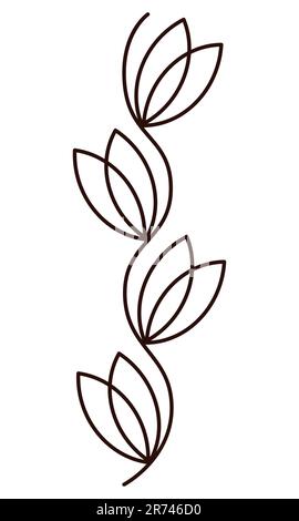 Fleur ligne simple élément floral Contour de branche Doodle Black Contour vector illustration isolée sur fond blanc Illustration de Vecteur