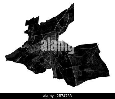 Carte vectorielle Al Ain. Carte détaillée en noir de la zone administrative de la ville d'Al Ain. Vue sur l'aria métropolitain avec affiche CityScape. Terre noire avec rues blanches, route Illustration de Vecteur