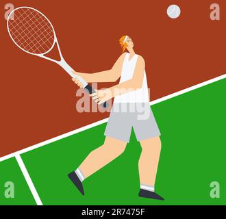 La personne jouant au tennis. Sportif en attente d'une balle de tennis illustration Sporty Vector Illustration de Vecteur