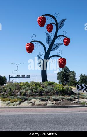 Sculpture de framboises en bord de route à Abbotsford (Colombie-Britannique), Canada Banque D'Images