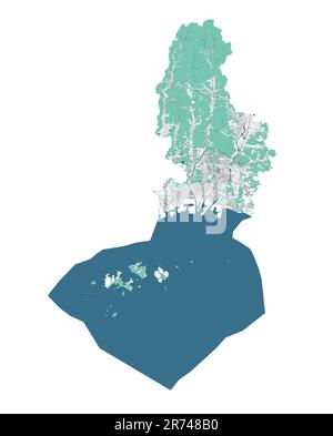Carte Himeji. Carte détaillée de la zone administrative de la ville de Himeji. Panorama urbain. Carte routière avec autoroutes, rivières. Illustration vectorielle libre de droits. Illustration de Vecteur