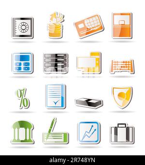 Banque simple, affaires, finances et office icons vector icon set Illustration de Vecteur