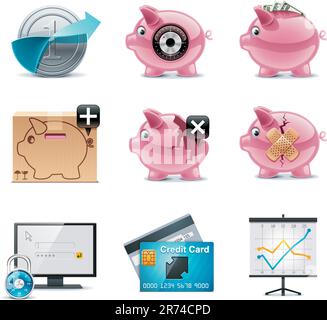 Ensemble des icônes détaillées relatives aux opérations bancaires Illustration de Vecteur