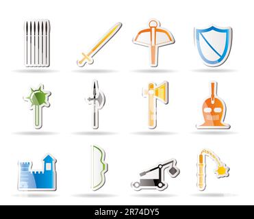 Armes et objets médiévaux simples icônes - vector icon set Illustration de Vecteur