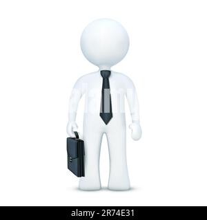 Illustration du caractère 3d avec valise et portant cravate debout sur un cas isolé sur fond blanc Illustration de Vecteur