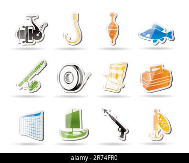 Maison de vacances et de pêche simples icônes - vector icon set Illustration de Vecteur