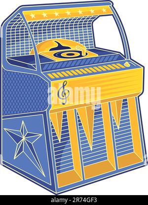 Art de ligne de jukebox rétro bleu et orange Illustration de Vecteur