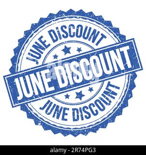 TEXTE DE LA RÉDUCTION DE JUIN inscrit sur l'affiche circulaire bleue Banque D'Images