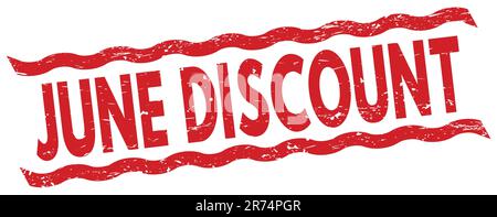 TEXTE DE LA RÉDUCTION DE JUIN inscrit sur l'affiche en forme de timbre rouge. Banque D'Images