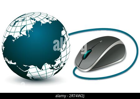 Illustration de souris d'ordinateur avec globe sur fond blanc Illustration de Vecteur