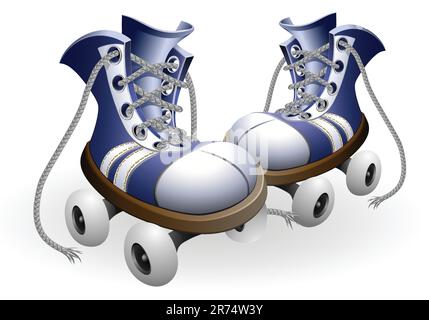 patins à roulettes bleus avec illustration vectorielle en dentelle déliée isolée sur fond blanc Illustration de Vecteur