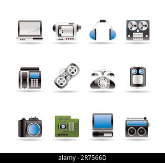 Composants électroniques, des médias et de l'équipement technique icônes - vector icon set Illustration de Vecteur