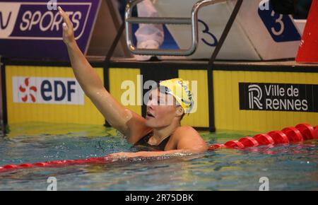 Rennes, France. 11th juin 2023. Pauline Mahieu de CANET 66 NATATION final 100 M dos lors des Championnats de natation de l'élite française sur 11 juin 2023 à Rennes, France. Photo de Laurent Lairys/ABACAPRESS.COM crédit: Abaca Press/Alay Live News Banque D'Images