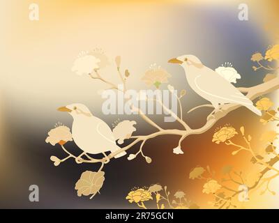 Illustration vectorielle modifiable d'une paire d'oiseaux en voie de disparition hill myna faite avec un gradient mesh Illustration de Vecteur
