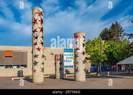 Piliers des nations au Musée de l'Europe à Schengen, Benelux, Benelux, vallée de la Moselle, Moselle, Canton de Remich, Luxembourg Banque D'Images