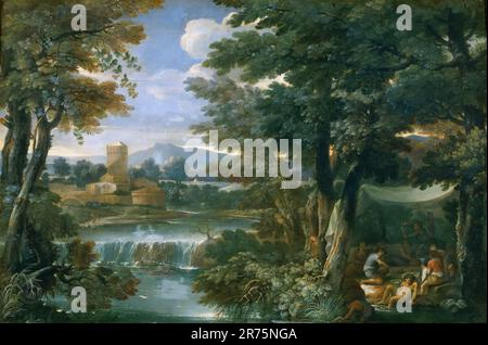 Paysage avec une scène dans une tente Giovanni Francesco Grimaldi (1606-1680) Banque D'Images