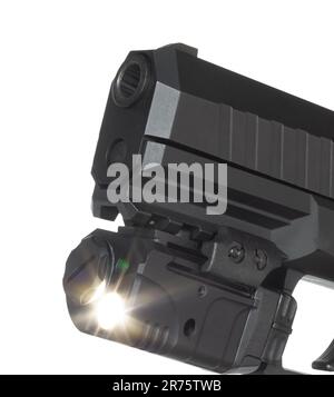 Weaponlight et laser sur une arme de poing semi-automatique chambered en 9 mm Banque D'Images