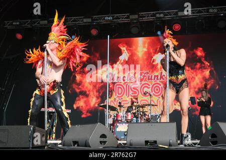 Uncle Funk's Disco Inferno se produit au Cambridge Club Festival, 2023, Childerley Orchard. 11 juin 2023, Cambridge, Angleterre. Banque D'Images