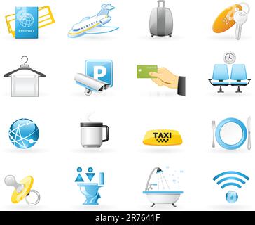 Icon Set - services d'aéroport pour les voyageurs sur le blanc Illustration de Vecteur