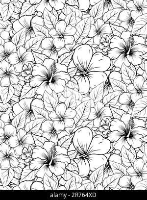 Fleurs colorant le printemps et l'été Doodle ornement. Dooodle coloriage art avec fleurs et feuilles noir et blanc contour. Motif de Zentangle pour la colorin Banque D'Images