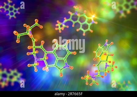 Le LSD (diéthylamide de l'acide lysergique). Le modèle moléculaire de LSD (également appelé lysergide), un puissant hallucinogène et médicament psychotrope. Le LSD a été premier synthe Banque D'Images