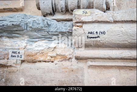 Quelques détails numérotés de la façade Juvarriana du Palazzo Madama sur laquelle intervenir pendant les travaux de restauration Banque D'Images