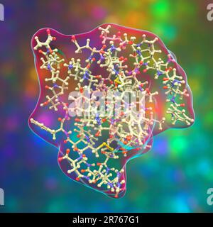 Molécule de l'insuline. Modèle d'ordinateur montrant la structure d'une molécule de l'hormone insuline. L'insuline joue un rôle important dans la régulation de la glycémie Banque D'Images