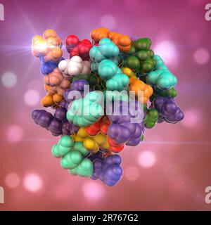 Molécule de l'insuline. Modèle d'ordinateur montrant la structure d'une molécule de l'hormone insuline. L'insuline joue un rôle important dans la régulation de la glycémie Banque D'Images