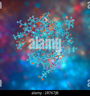 Molécule de l'insuline. Modèle d'ordinateur montrant la structure d'une molécule de l'hormone insuline. L'insuline joue un rôle important dans la régulation de la glycémie Banque D'Images