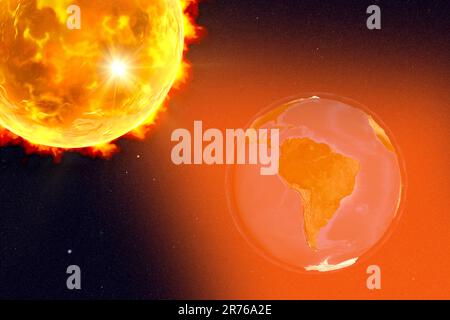 Illustration de l'ordinateur montrant un éclat solaire affectant la Terre. Banque D'Images