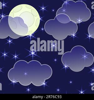 Arrière-plan abstrait du ciel nocturne avec nuages, lune et étoiles. Motif sans couture. Illustration vectorielle. EPS-10. Illustration de Vecteur