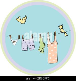 Le linge est sec sur un cordon Illustration de Vecteur