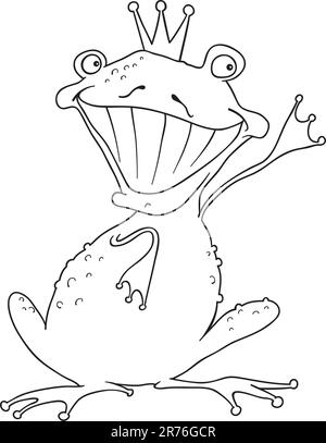 Cartoon illustration de funny frog prince pour Coloring Book Illustration de Vecteur