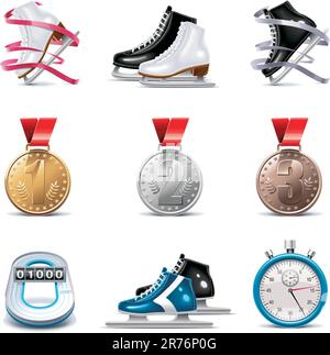 Ensemble des icônes détaillées de sports de patinage sur glace Illustration de Vecteur