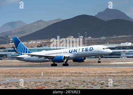 Tenerife, Espagne 9 juin St, 2023. Boeing 757-200 de United Airlines. Avion de la compagnie United débarquant à Tenerife Banque D'Images