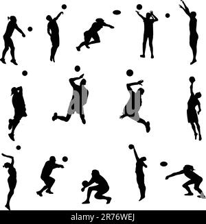 silhouettes des joueurs de volley-ball - vecteur Illustration de Vecteur