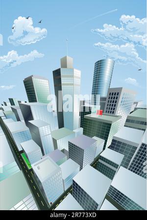 Un paysage urbain moderne d'un centre-ville Quartier des affaires avec des gratte-ciel de grande hauteur Illustration de Vecteur
