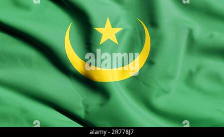 Le drapeau de Mauritanie est représenté sur un tissu de sport avec de nombreux plis. Bannière de l'équipe sportive Banque D'Images