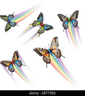 Collection papillon avec jet arc-en-ciel Illustration de Vecteur