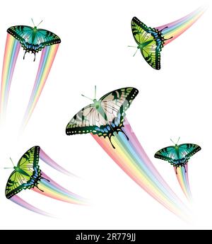 Collection papillons avec jets arc-en-ciel Illustration de Vecteur