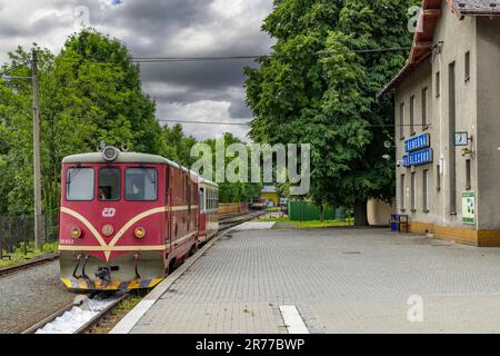 Chemin de fer à voie étroite de Tremesna ve Slezsku à Osoblaha avec locomotive de 60 ans Banque D'Images