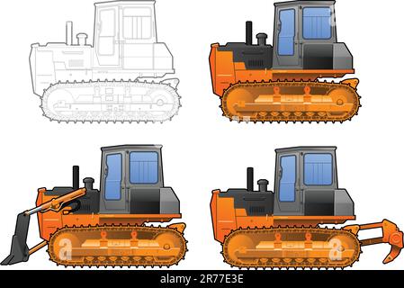 Illustration de couleur vectorielle du tracteur à montants. (Gradients simples uniquement - pas de maillage de gradient.) Illustration de Vecteur