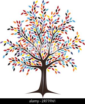 Vector design arbre éditable avec feuilles colorées Illustration de Vecteur