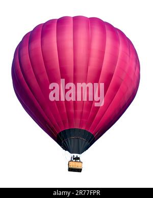 Ballon à air chaud violet avec panier en osier isolé sur blanc avec passe-cheveux inclus Banque D'Images