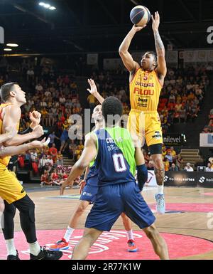 Ostende, Belgique. 13th juin 2023. Breein Tiree (5) de BCO photographié lors d'un match de basket-ball entre Belge BC Filou Oostende et ZZ Leiden le deuxième jour de match du jeu des champions, le mardi 13 juin 2023 au Versluys Core-TEC Dome à Oostende, Belgique . Credit: Sportpix / Alamy Live News Banque D'Images