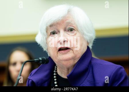 Washington, États-Unis. 13th juin 2023. ÉTATS-UNIS Janet Yellen, secrétaire au Trésor, a pris la parole à l'audience du Comité des services financiers de la Chambre des communes au Capitole des États-Unis. (Photo de Michael Brochstein/Sipa USA) crédit: SIPA USA/Alay Live News Banque D'Images